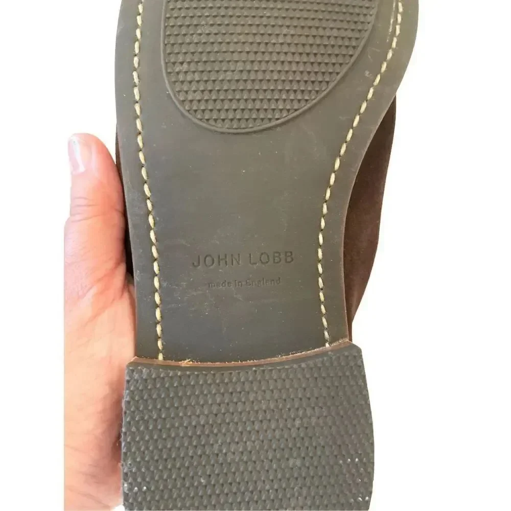 John Lobb Mens Brown Leather Slip On Loafer Casual Shoes Size 10.5